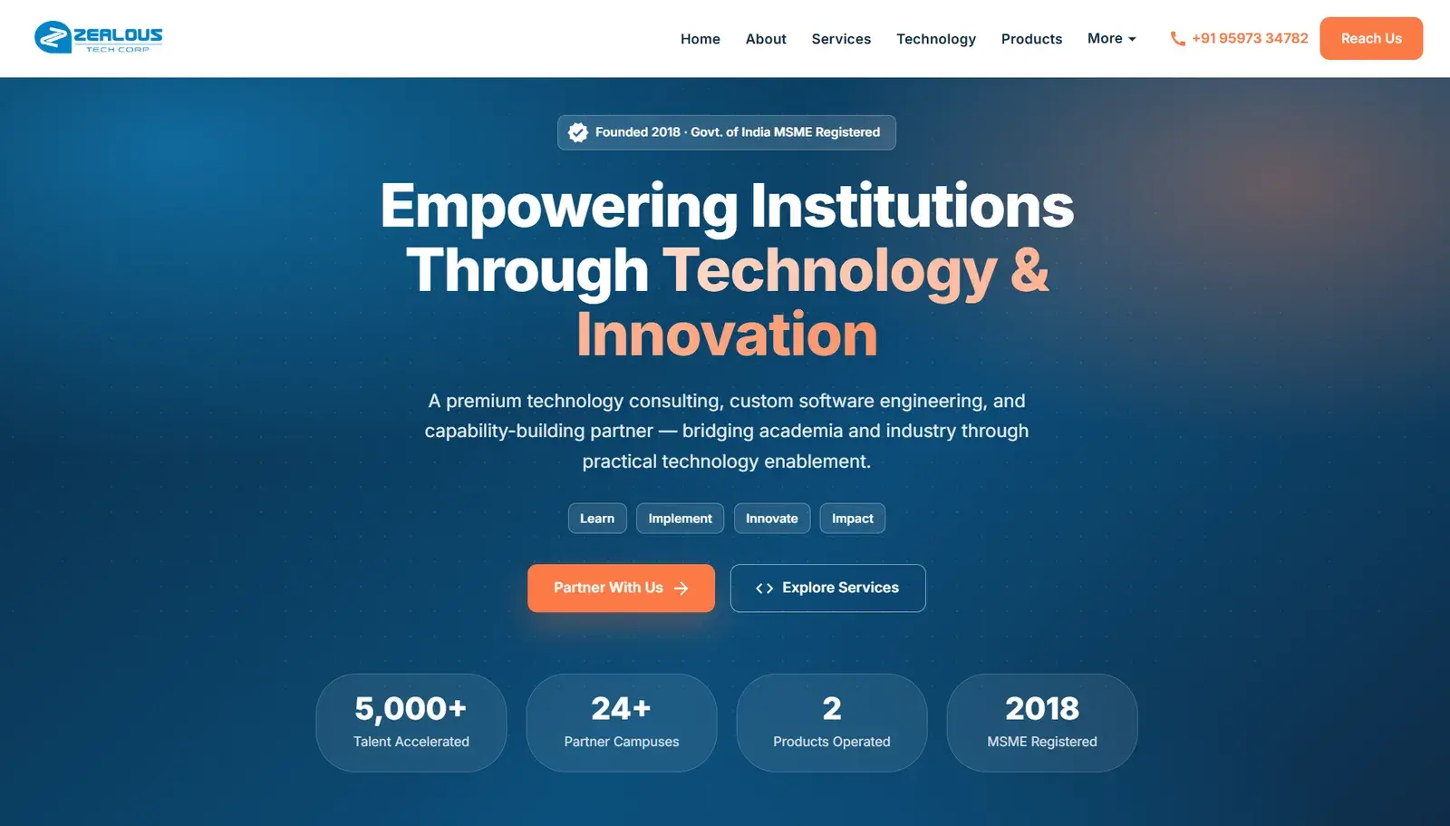 Screenshot of Zealous Tech Corp Website